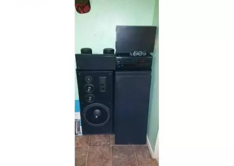 2 tall infinity speakers, reciever, and 4 smaller speakers